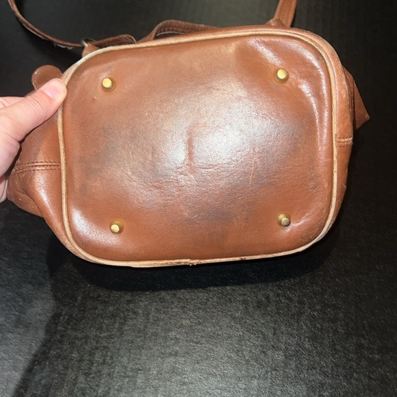 Vintage Brown Leather Drawstring Bucket Bag with Silver Hardware - Picture 4 of 9